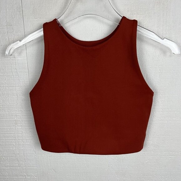 GIrlfriend Collective Dylan Tank Bra XS Women Wine Red Crop Sleeveless High Neck - Picture 2 of 6